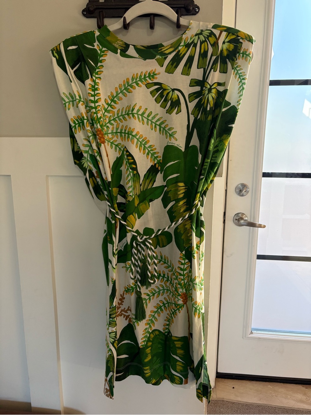 FARM Rio Green and White Tropical Leaf Midi Dress